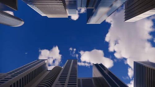 3d render of abstract bright city with skyscrapers. Simple forms of buildings in daylight.