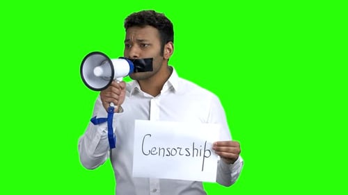 Protesting Censorship Holding Megaphone and Sign