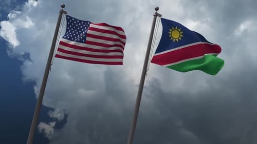 Waving Flags Of The United States And The Namibia 2K