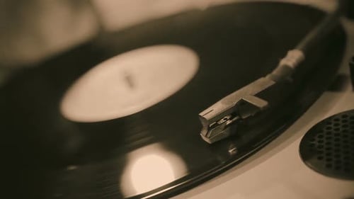 Turntable Stylus Closeup, Retro Music Playing on Vinyl Record, Sound Equipment