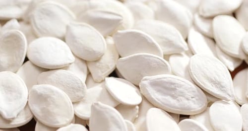 Heap of White Pumpkin Seeds close up