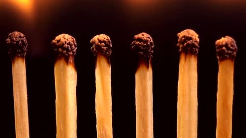 Wooden Matches Catching Fire in Macro Close Up