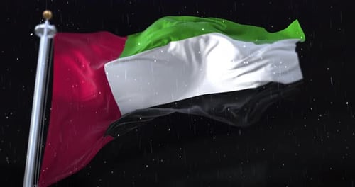 United Arab Emirates Flag Waving in Rain