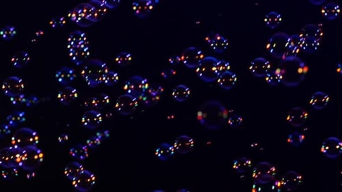 Floating Soap Bubbles with Colorful Light Reflections