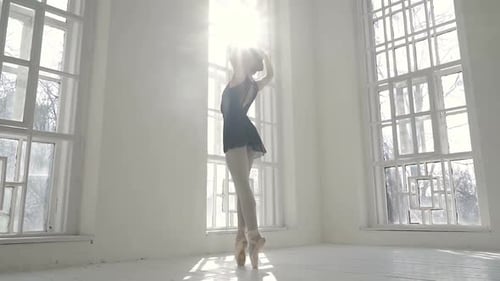 Elegant Ballerina Dancing in Bright Studio