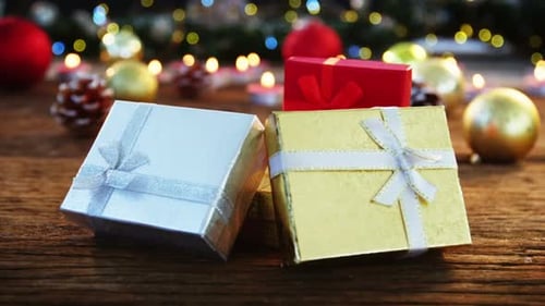Close-up of various christmas gift box