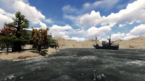 El barco se detuvo en la costa