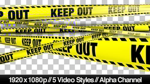 Five Animated Keep Out Warning Tapes with Alpha Channel