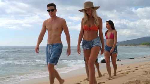 Couples walking on the beach 4k