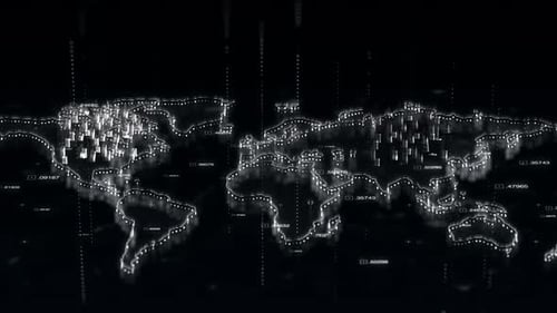 Futuristic Digital World Map with Global Data Network Animation