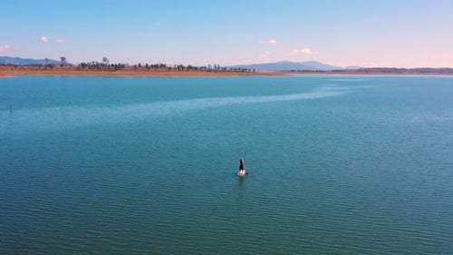 Aerial view of Stand Up Paddle Boarding on Lake Wivenhoe.