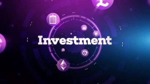 Investment Concept Digital Interface with Orbiting Business Icons