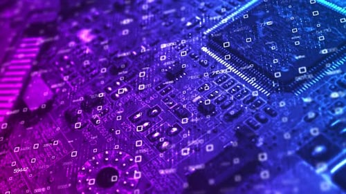 Futuristic Digital Data Flow on Circuit Board