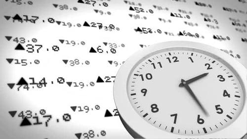 Animation of clock against stock exchange