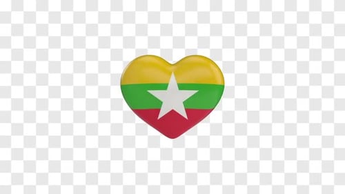 Myanmar Flag on a Rotating 3D Heart