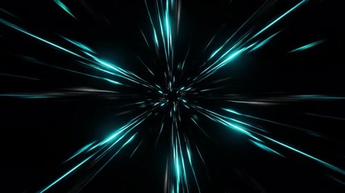 Hochgeschwindigkeitspassage durch den cyanfarbenen Light Streak Tunnel 4K 01
