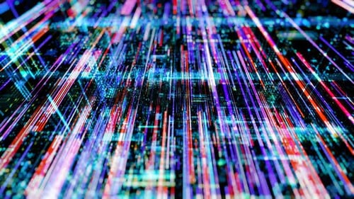 Abstract digital virtual city with technology and connection. 3D render 4K loop