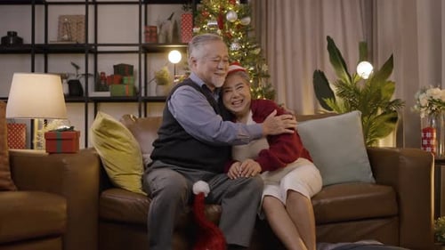 Loving Senior Couple Celebrating Christmas at Home