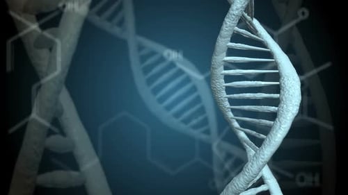 Rotating DNA Double Helix with Chemical Structures Background