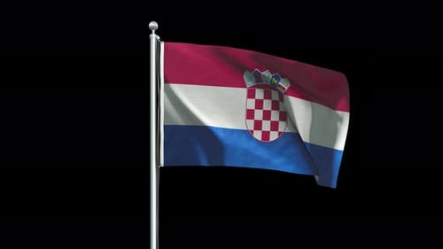 Waving Croatian Flag on Pole with Alpha Channel