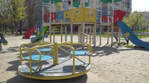 Carousel Is Spinning on the Children's Playground
