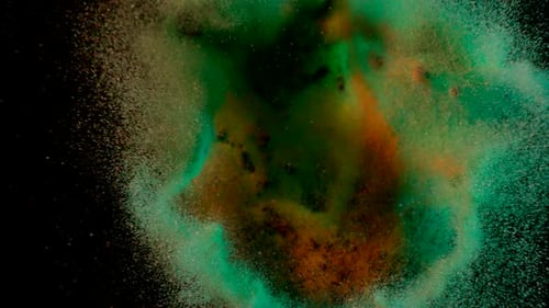 Colored particles fly after being exploded, Slow Motion