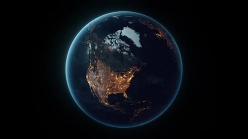 Rotating Earth Globe with City Lights at Night