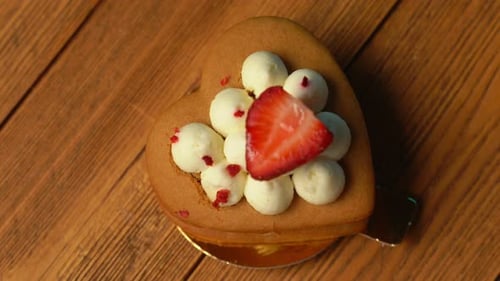 Heart Shaped Cake With Cream And Strawberry