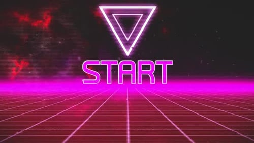 Écran de jeu vidéo vintage d'animation avec début de mot écrit