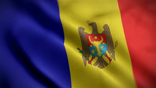Moldova National Flag Waving in Realistic Fabric Style