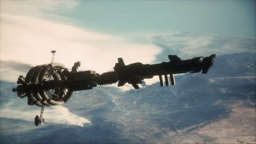 Futuristic Space Station Orbiting Earth