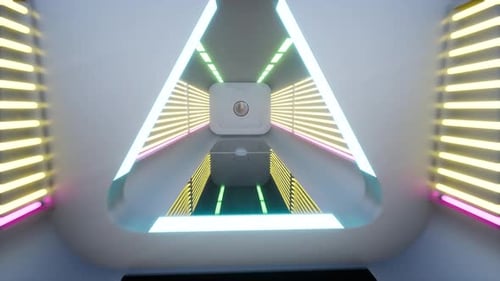 3d Techno Tunnel Future Technology Digital Metal Neon Corridor