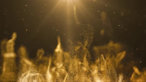 Elegant Golden Particle Flow Background with Light Ray