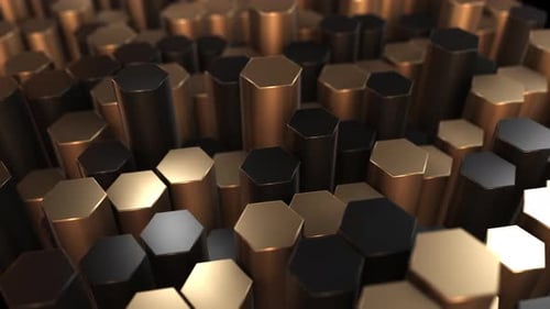 Abstract Gold and Black Hexagon Pillars Waving Animation