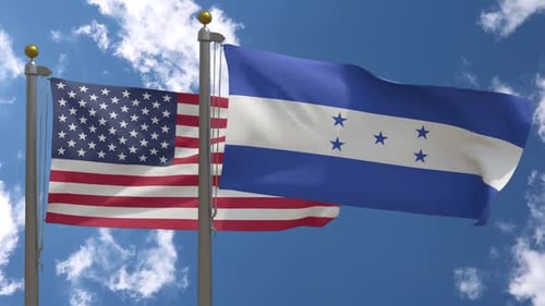United States and Honduras Flags Waving