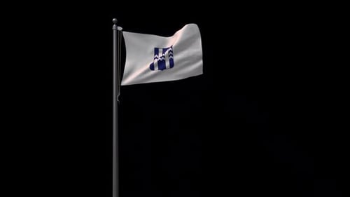 Waving White Flag with Blue Heraldic Crest on Alpha Channel