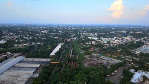 Abandoned railroad station of Merida City in México with Drone