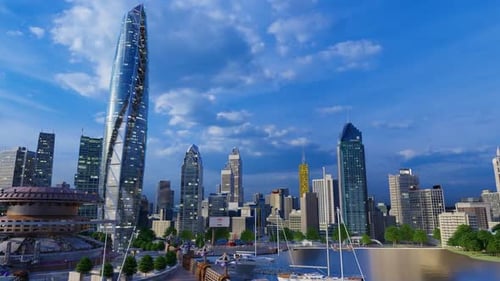 Dynamic Camera Movement Over a Futuristic City Skyline