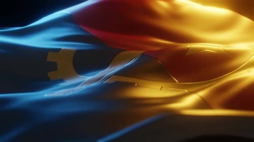 Cinematic Waving Flag with Gear and Star Logo Animation