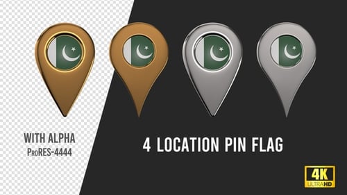 Rotating 3D Metallic Location Pins with Pakistan Flag