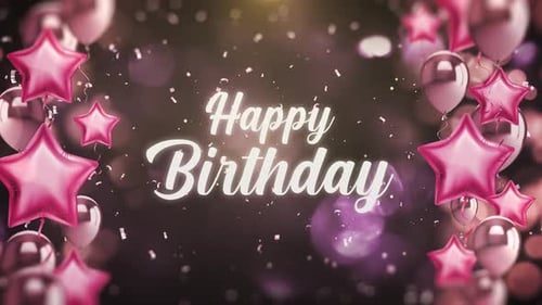 Festive Happy Birthday Title Animation with Sparkling Confetti and Balloons
