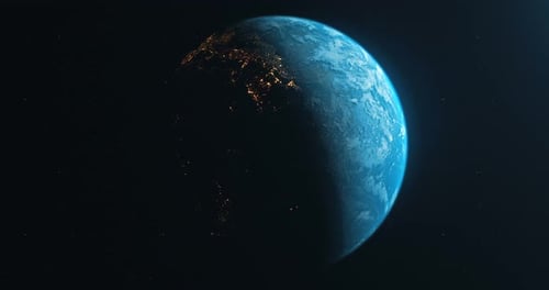 Rotating Earth Globe with City Lights Day to Night Transition