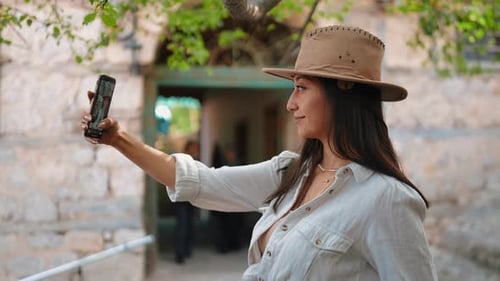 Woman Films Herself in Historical Building