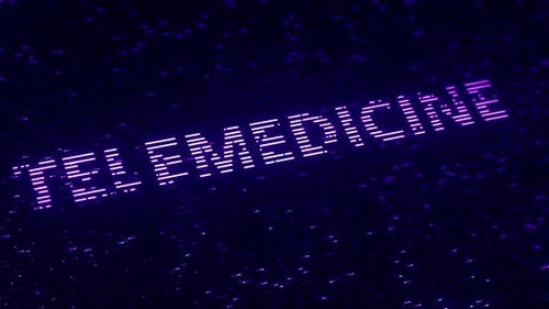 Purple TELEMEDICINE Word Made with Luminescent Particles