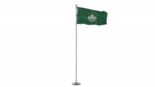Realistic Waving Macau Flag on Tall Pole