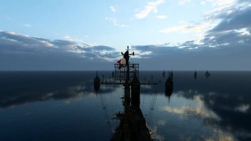 Navire de guerre français face aux navires de guerre ennemis