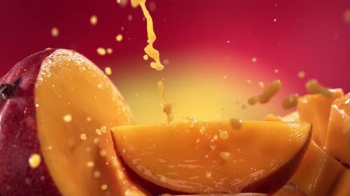 Bright Mango and Juice Splash Close Up