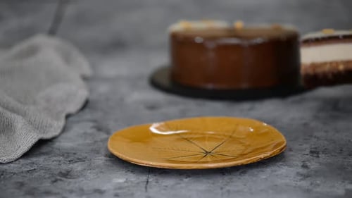 Chocolate Mousse Cake Slice Served on Plate