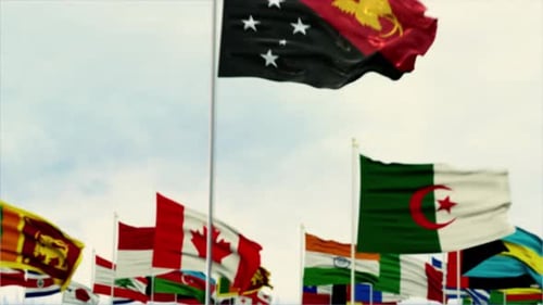 Waving National Flags with Highlighted Country