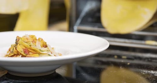 Close up of Plated Pasta Dish with Cheese